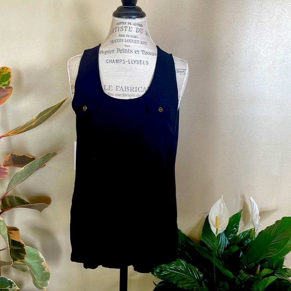 5/$25 Color Story black sleeveless top with sheer back